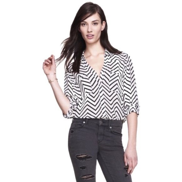 Original Fit Black & White Chevron Portofino Shirt - Picture 1 of 7